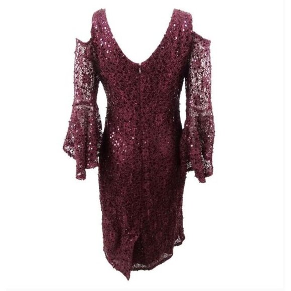 Nightway Women's Sequined Lace Bell-Sleeve Dress Women's Size 10 New with Tags S - Picture 2 of 5